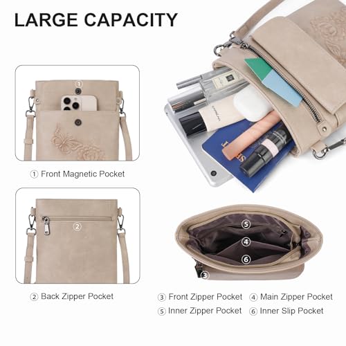 Image of Small Crossbody Purse for Women, Vegan Leather Multi Pocket Bag | Small Crossbody Bags for Women with Embossed Design, Adjustable Strap, Lightweight Travel Shoulder Bag for Daily Use and Gift