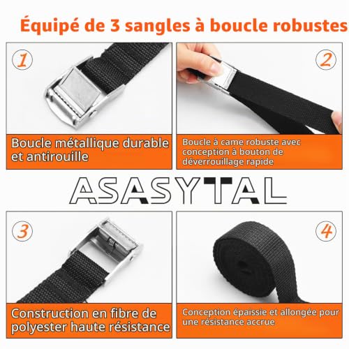 Asasytal Kit de Fixation pour Boîte de Toit à 4 Points, Support en U Universel pour Voiture/SUV/Camionnette, 3 Sangles à Boucle Métallique, Accessoire d'Installation pour Boîte de Toit – vue 7