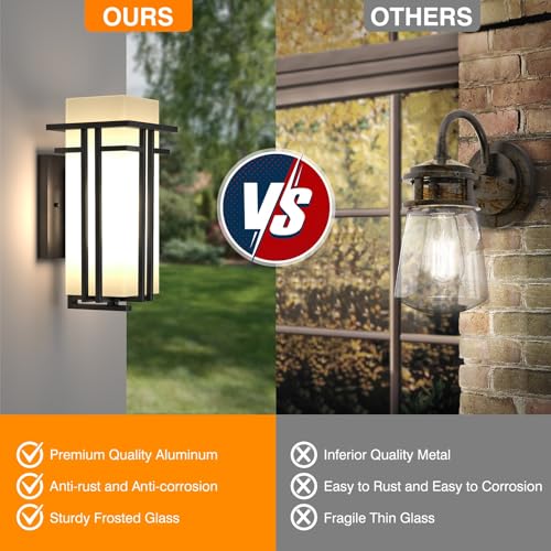Yoenecea Outdoor Lighting Fixtures Wall Mount, Outdoor Wall Lights Modern with Frosted Glass, Aluminum Exterior Light for House Outdoor Wall Lantern for Garage Porch Carriage Patio (12.2''H, 1 pc) by Yoenecea - Image 7