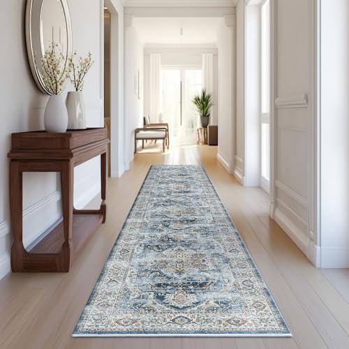 Madane Runner Rugs for Hallway 2x10 Long Washable Non-Slip Hallway Runner Rug Low-Pile Stair Kitchen Runner Soft Throw Carpet for Entrance Living Dining Laundry Room (Navy, 2 x 10)