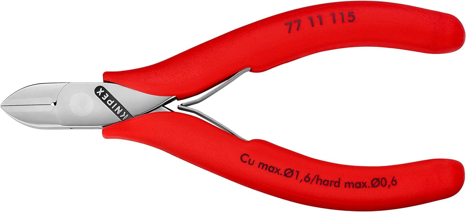 KNIPEX Szczypce tnące boczne dla elektroników ze złączem wsuwkowym z nasadkami z antypoślizgowego tworzywa sztucznego 115 mm, 77 11 115