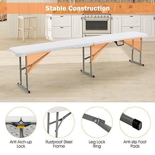 Goplus 6 Feet Plastic Folding Bench, Portable Foldable Bench Seat With 550 Lbs Capacity For Indoor Outdoor Picnic Party Camping Dining, Off-White, No Assembly Required #TOP2