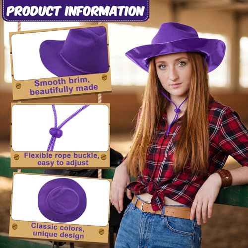 Image of Mepase Cowboy Hats Bulk Felt Western Party Wide Brimmed Cowgirl Hats Set for Adults Men Women Costume Party