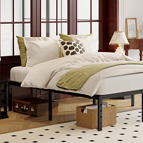 Zunatu 18 Inch Full Metal Bed Frame Foundation No Box Spring Needed Heavy Duty Tall Platform With Large Storage Easy Assembly Mattress Noise Free, Black #TOP3