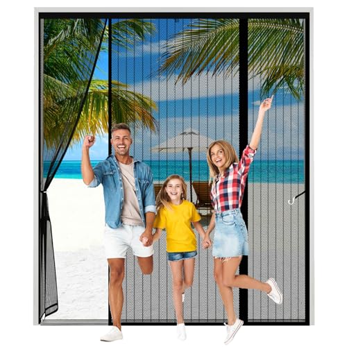 Moustiquaire Porte Fenetre Magnétique, Rideau Moustiquaire Magnétique, Rideau Porte Anti Insectes Mouche Moustique, Noir Moustiquaire Baie Vitree Coulissante, sans Percer Facile à Installer-170x220cm