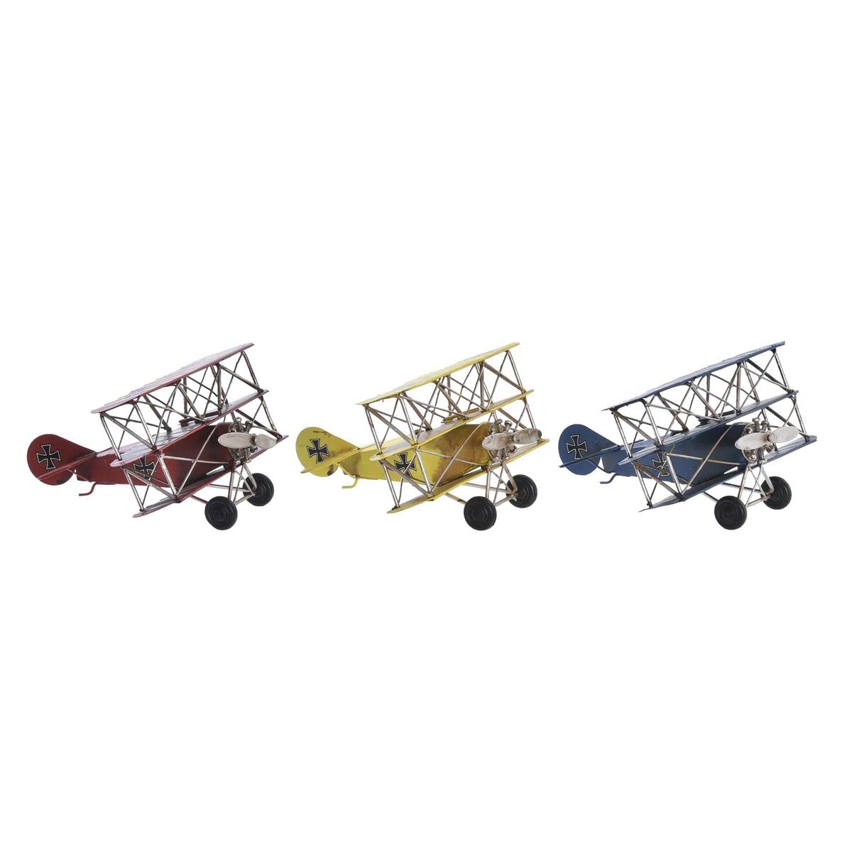 Figurine décorative en métal jaune bleu rouge DKD Home Decor 16cm (Lot de 3)
