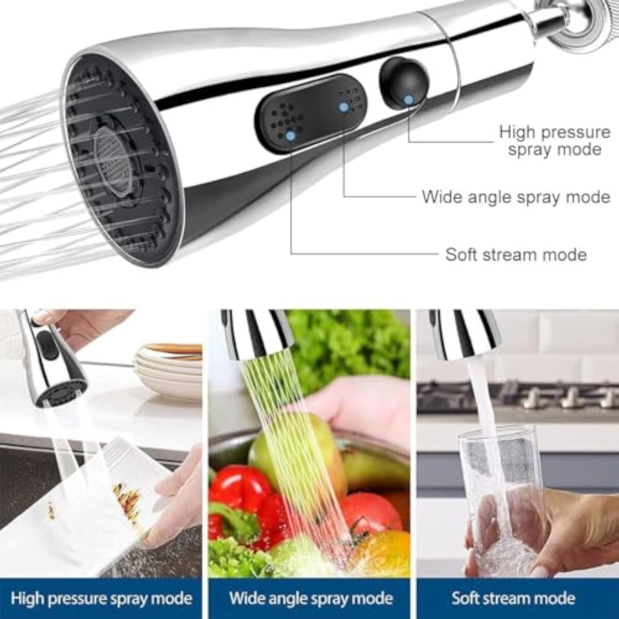 STYIDOV Kitchen Faucet Head Replacement, 3 Function Pull Down Sink Sprayer