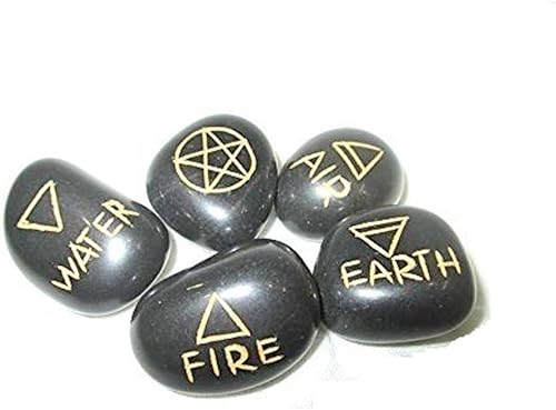 Jet International Jaspe negro 5 elementos piedras caídas gruesa tierra genuina wicca bolsa pagana regalo aire agua tierra fuego espíritu pentáculo