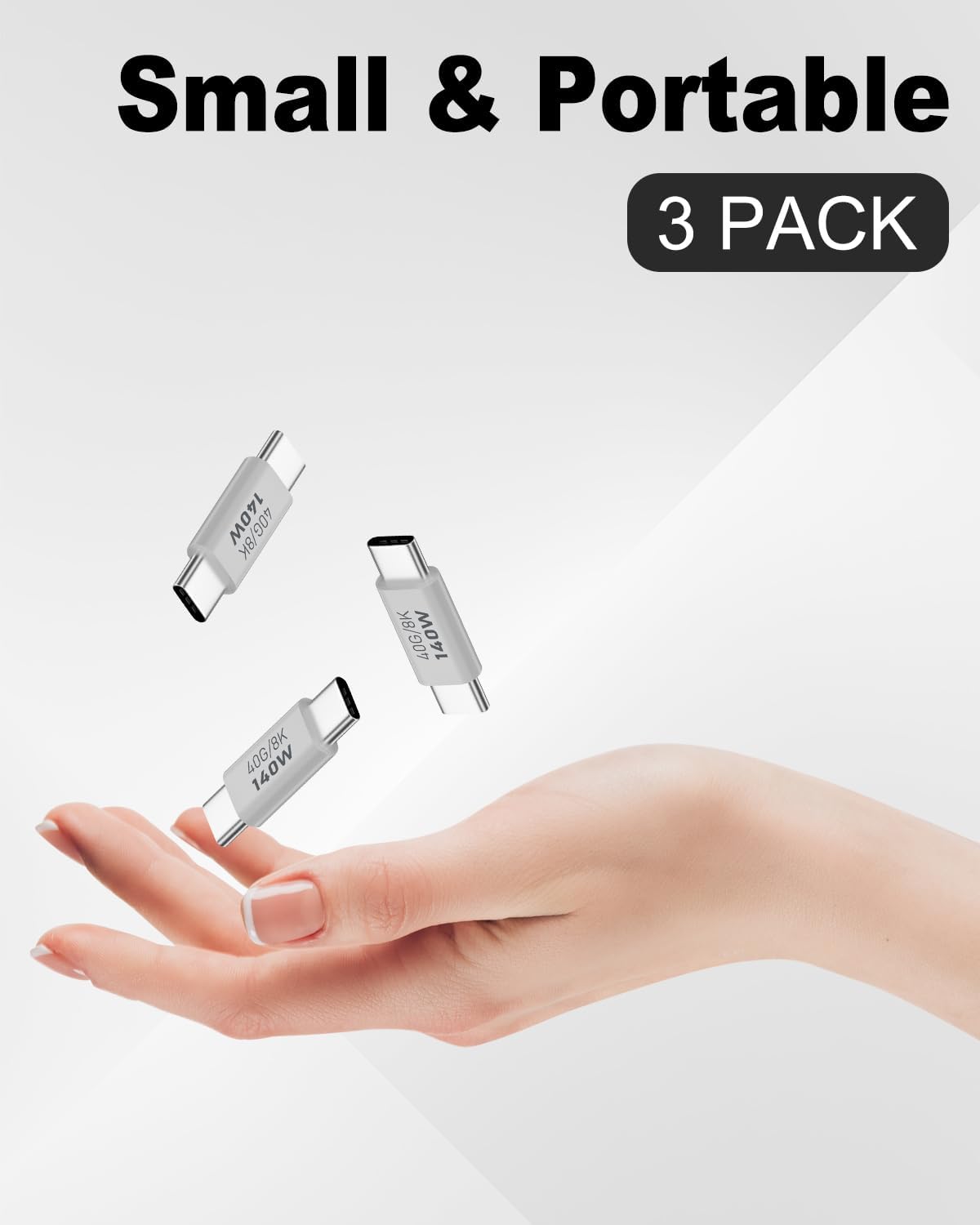 Poyiccot 140W USB C Male to Male Adapter 3Pack, 40Gbps 8K USB C Adapter, USB 3.1 Transmission Type C to Type C Male to Male Data and Charging Connector Compatible with iPad, MacBook Pro, Phones