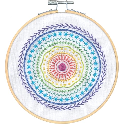 Image of Dimensions 72-70368 Circular Embroidery Sampler Kit for Beginners, 6 inch Diameter Hoop, Multicolor, 5 Pieces