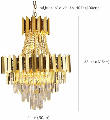 Miniatura 4 de Afficat Candelabro de cristal dorado de lujo, 3 niveles con forma de gota de lluvia K9 para comedor, estilo emperador, lámpara de techo colgante