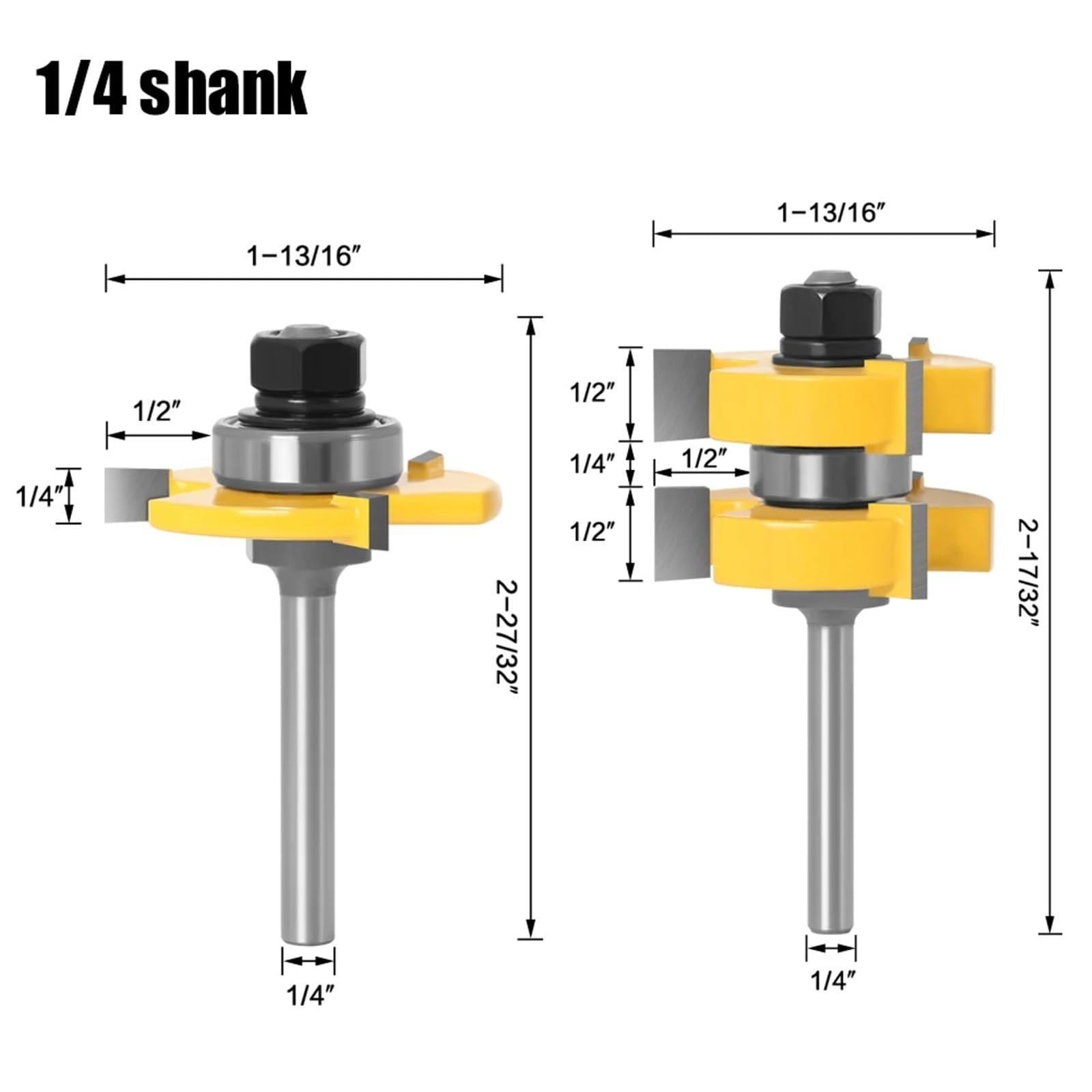Juego de brocas for ranura de lengüeta de vástago de 6 mm y 1/4 de pulgada (2 piezas)(6.35mm shank)