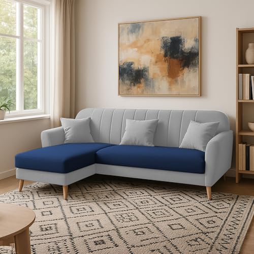 Image of Atticus LHS 4 Seater L Shape Sofa Set for Living Room (Blue Grey Fabric) Premium Fabric Sofa Set