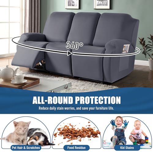 Image of TAOCOCO Stretch Recliner Sofa Covers 3 Pieces Couch Covers for 3 Seat Reclining Sofa, Soft Polyester Fabric Washable Furniture Protector Sofa Slipcovers with Pockets (3 Seat, Light Gray)