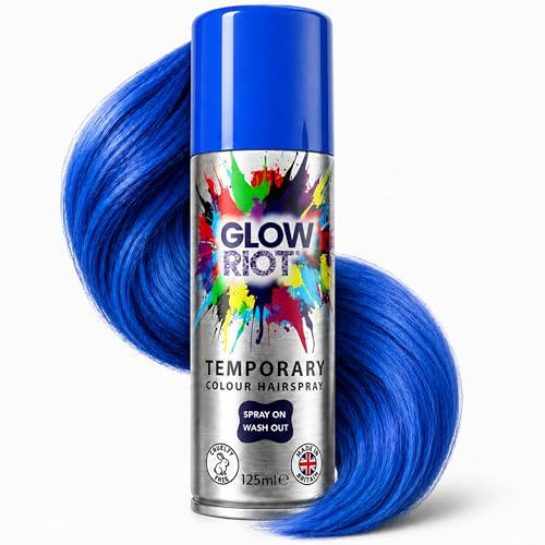 Glow Riot Temporary Colour HairSpray Spray On Wash Out Formula Made in the UK Certified Cruelty Free Skin Hair Clothing and Child Safe (Blue)