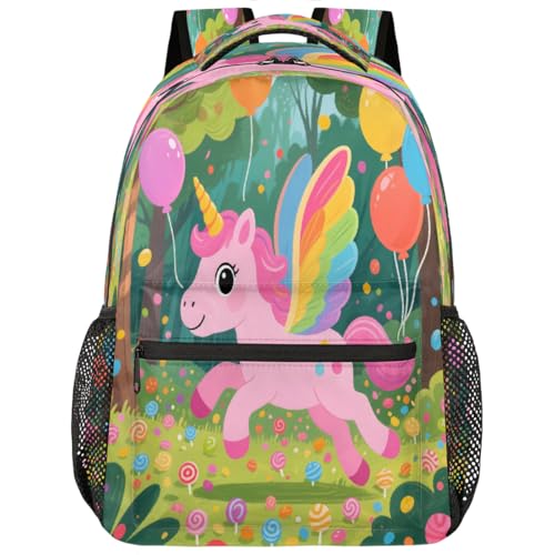 Cute Cartoon Lollipop Unicorn Kids Backpack, Lightweight School Bookbag Large Capacity Laptop Backpack Water Resistant Daypack Shoulder Bag for Teenager Boys Girls