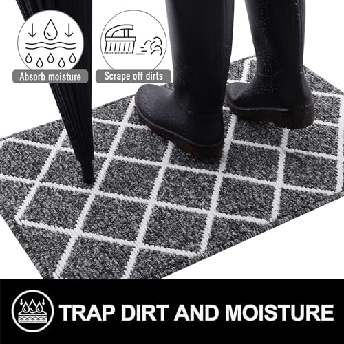 Finchitty Indoor Door Mat, Non-Slip Absorbent Resist Dirt Entrance Mat, Washable Mats for Entryway, Low-Profile Inside Floor Doormat, 48" x 32", Black - Thumbnail 2