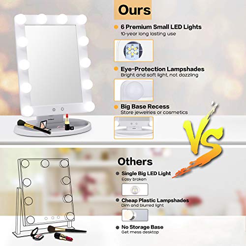 AirExpect Makeup Vanity Mirror with Light Bulbs - 3 Color Lighting Modes Hollywood Style Tabletops Lighted Cosmetic Mirror with 12 Dimmable LED Bulbs and Touch Control Design