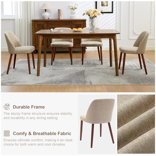 Garvee Wooden Dining Chairs Set of 2, Upholstered Fabric Kitchen Chairs with Padded Seat & Solid Wood Legs, Modern Side Chairs for Dining Room, Kitchen, Restaurant, Cafe