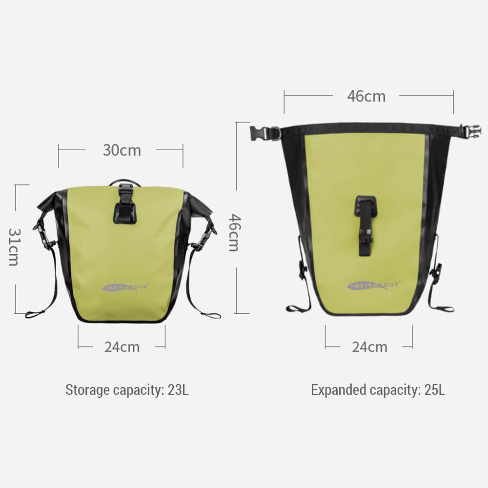Borsa per Portapacchi Posteriore Impermeabile da 25 Litri per Bici Verde Militare di Grande capacità Materiale in PVC Ciclo di Guida