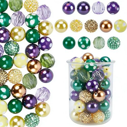 PH PandaHall 50pcs Mardi Gras Beads 20mm Chunk Pen Beads Large Loose Beads Resin Opaque Beads Acrylic Beads Loose Beads for Memorial Day Garland Jewelry Bracelet Pen Bag Chain Making