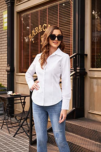 HOTOUCH Womens Cotton Basic Button Down Shirt Slim Fit Dress Shirts4