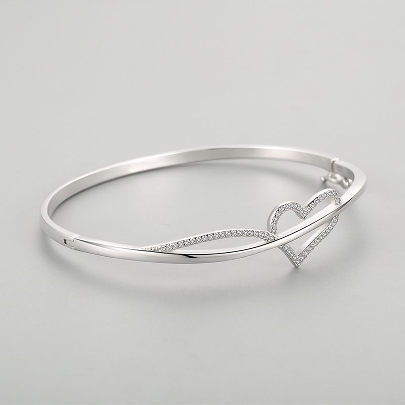 Braccialetti coordinati, da donna, a forma di cuore, con moissanite rotonda, oro bianco/platino 950