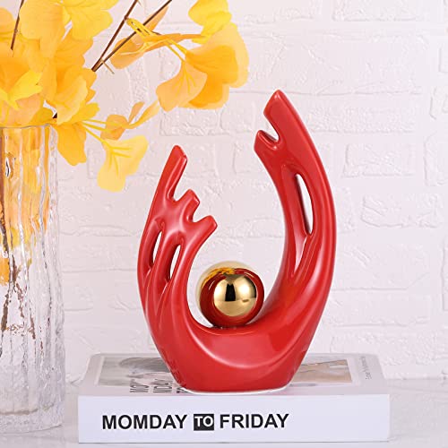 Lccck 9.5'' H Red And Gold Centerpiece Dinner Table, Modern Home Decor Accent, Living Room Tv Stand Funky Decorative Accessories, Abstract Art Ceramic Statue Sculpture Yellow Kitchen #TOP3