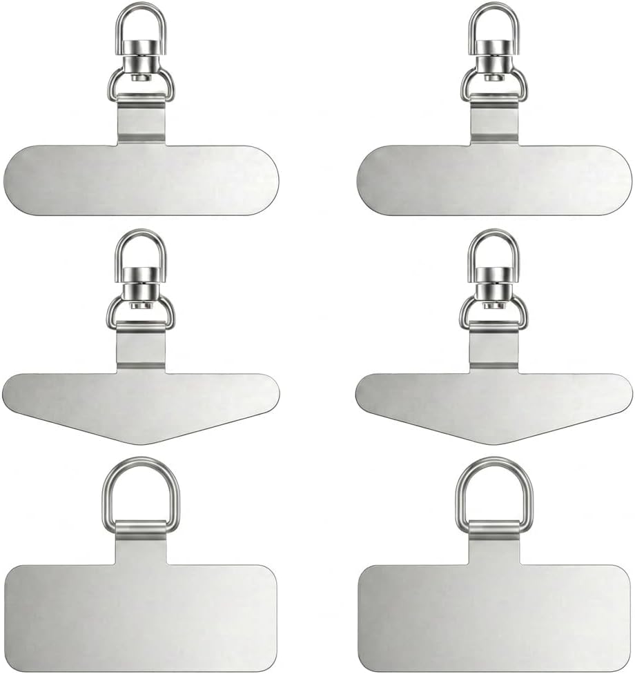 Port Mounted Lanyard Hook Phone Tether Tabs Metal Loop Anchors, 6 Pack Silver 360 Degrees Rotating for Smartphones, Neck Lanyards, Crossbody Carry