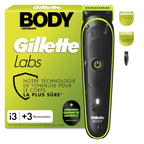 Gillette Labs Body Plus Intimate Tondeuse Homme i3, 3 Accessoires, Noire