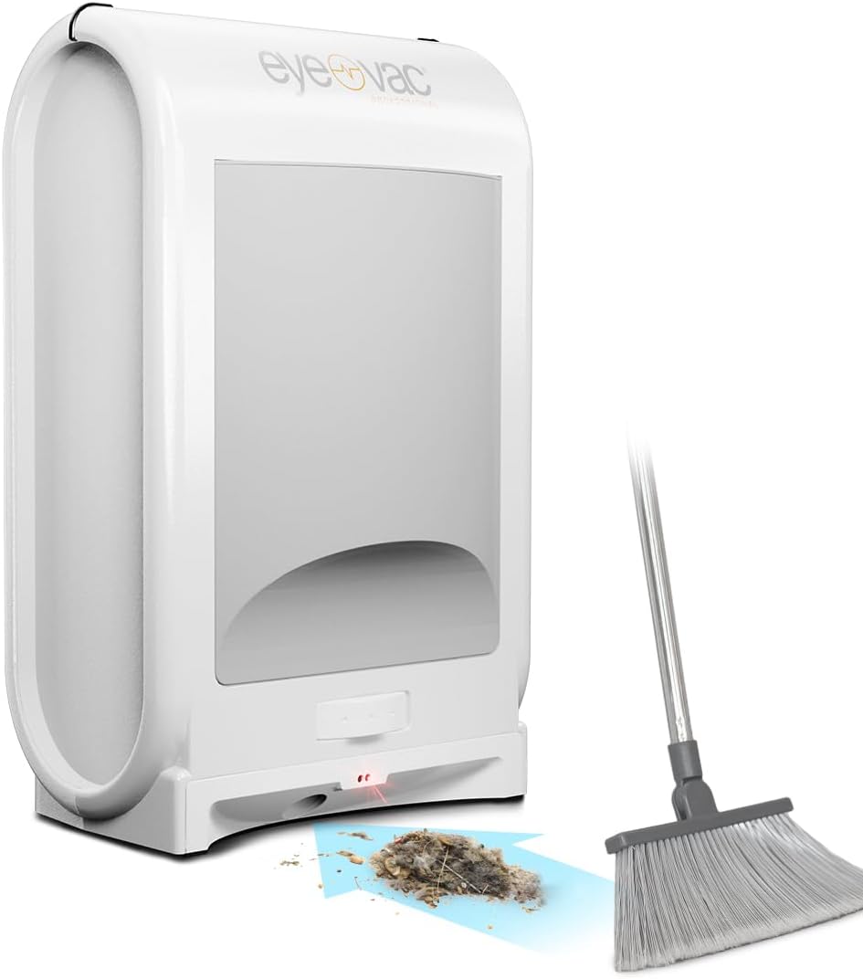 EyeVac Pro Touchless Vacuum Automatic Dustpan - Ultra Fast & Powerful - Great for Sweeping Salon Pet Hair Food Dirt Kitchen, Corded Canister Vacuum, Bagless, Automatic Sensors, 1400 Watt (White)