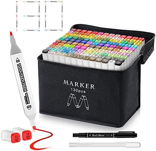 Banral 130 Colors Dual Tip Alcohol Based Markers, Twin Sketch Art Markers Set Pens for Artists Kids Adult Coloring Drawing Sketching Card Making Illustration, Premium Brush Markers with Case