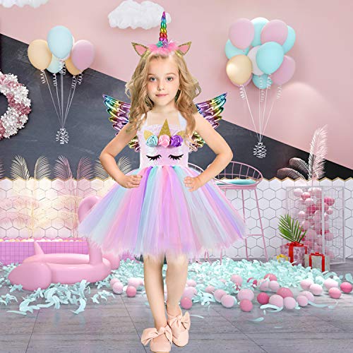 Suppromo Unicorn Costume For Girls Birthday Outfit Rainbow Tutu Dress For Girls With Headband For Princess Birthday Party Dress Up 6T #TOP4