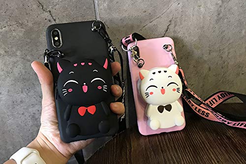 Sgvahy Phone Case For Iphone X/Iphone Xs Case Cute Wallet Iphone Case With Long Lanyard Cat Cartoon Phone Case 3D Kawaii Iphone Case Soft Silicone Shockproof Cover Protective Case For Womens Girls #TOP3