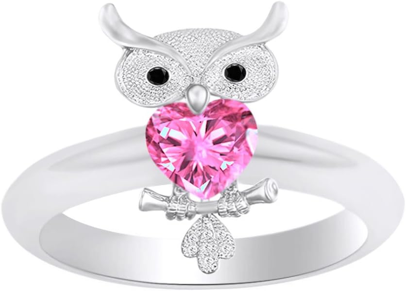 Jewel Zone US Multistone Owl Engagement Ring in 14k Gold Over Sterling Silver