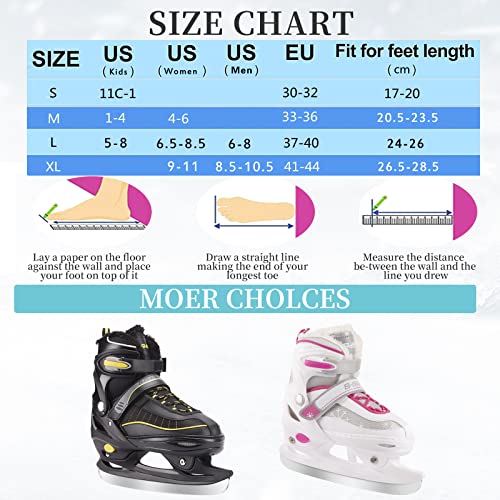Ccunszi Ice Skates,Adjustable Ice Skates For Men Women And Kids,Stainless Steel Ice Skates,Quick Lacing System & Push-Lock Buckle,Adjustable 4 Size (Black, L(4Y-7Y) Kids,(6.5-8.5) Women,(6-8) Men) #TOP5