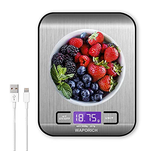 Food Scale, 11 Lb Digital Kitchen Scale Weight Grams And Oz For Cooking Baking, Usb Rechargeable, Multiple Weight Units, Tare Function, 1G/0.1Oz Precise Graduation, 304 Stainless Steel #TOP18