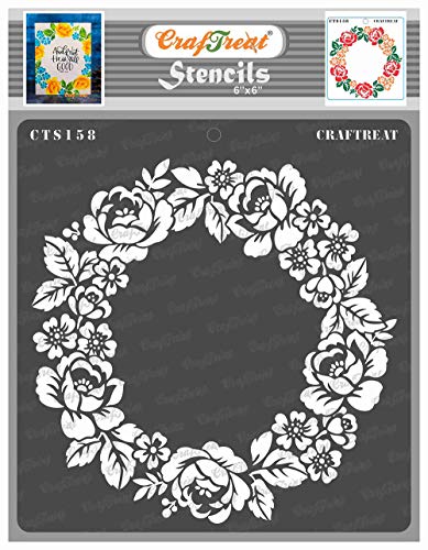 Craftreat Flower Stencils For Painting On Wood, Canvas, Paper, Fabric, Floor, Wall And Tile - Rose Wreath - 6X6 Inches - Reusable Background Stencils For Card Making- Rose Wall Stencils And Templates #TOP5