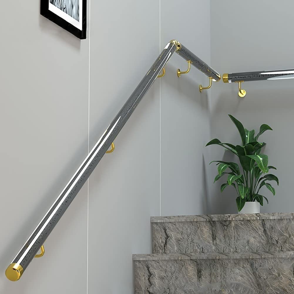 Handlauf Schwarz Klar Acryl Handlauf für Treppen, Haltestangen für Wandmontage mit Klammern an Endkappen, Rutschfeste Korridor-Stützschienen, 1m - 6m(Gold,3m/10ft)
