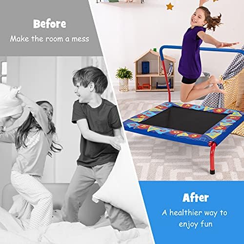 COSTWAY Mini Trampoline, Kids Exercise Rebounder with Foam Handrail and Safety Padded Cover, Toddler Square Trampolines for Indoor Outdoor (36 Inch)