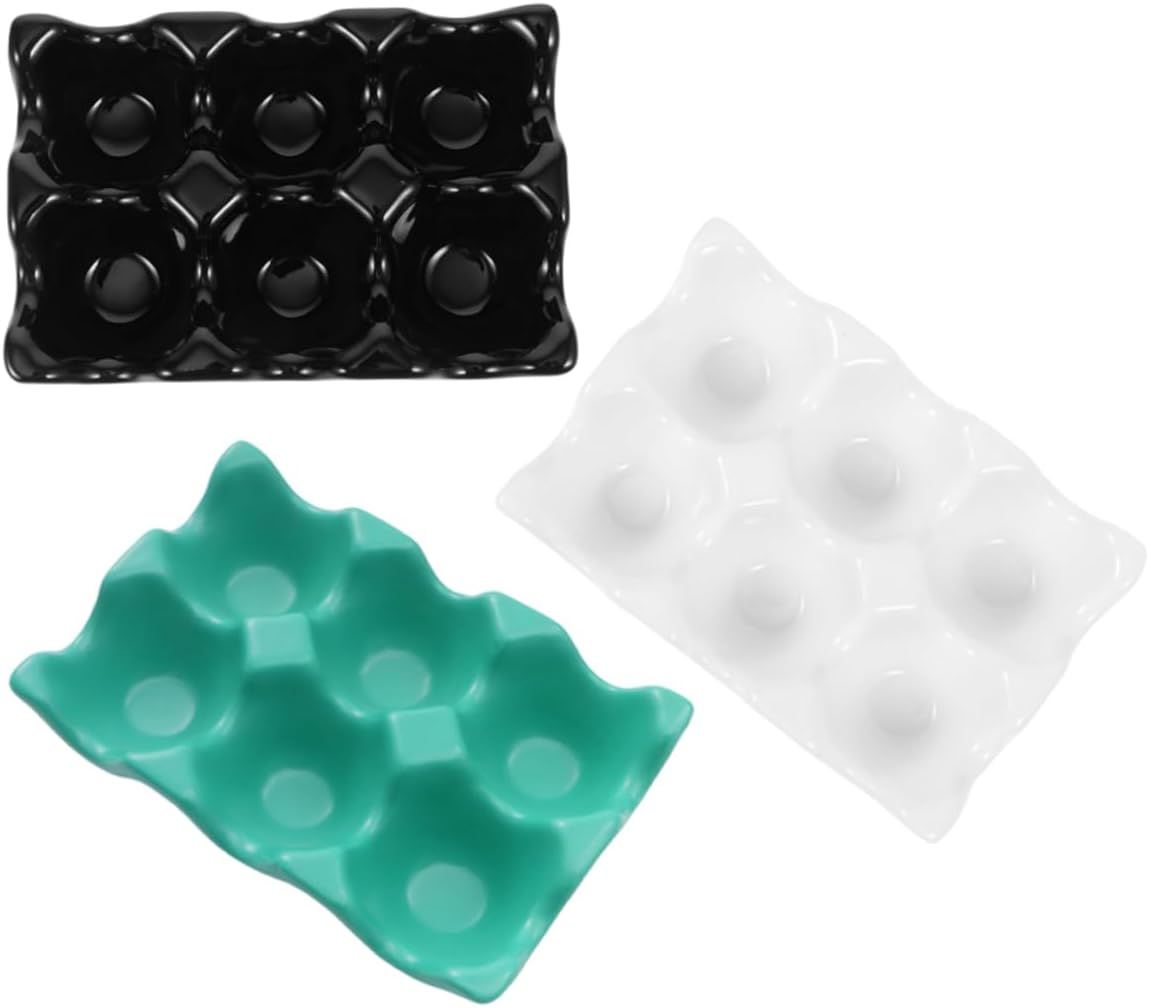 Cabilock 3Pcs Ceramic Egg Tray Compact Egg Storage Holder for Refrigerator Countertop Sleek Minimalist Design Prevents Cracking for Kitchen Organization Dark