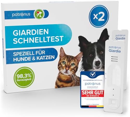 Patronus Giardien Schnelltest Hund & Katze - 2X Stück | Giardien Test mit 98% Zuverlässigkeit, Speziell für Hunde & Katzen bei Durchfall, einfacher Nachweis von Giardia-Antigenen