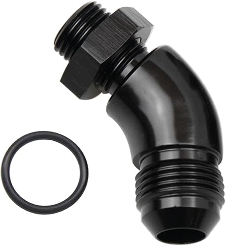 Miniatura 15 de 45 grados 6AN macho Flare a 6AN ORB puerto adaptador de flujo completo aluminio negro