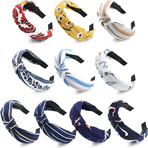 10 Pieces Wide Hair Bands, Turban Headband Cloth Cross Knot Hair Hoop Elastic Plain Fashion Hair Accessories for Women and Girls