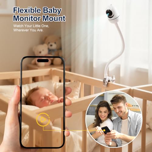 Image of Flexible Baby Monitor Mount for HelloBaby HB6550 / HB6560 /HB6240 /HB6148 /HB6339 /HB66 /HB65 /HB40, ANMEATE SM935E, 15.75 inch Gooseneck Arm with Heavy Duty Metal Crab for Hello Baby Monitor,Camera NOT included