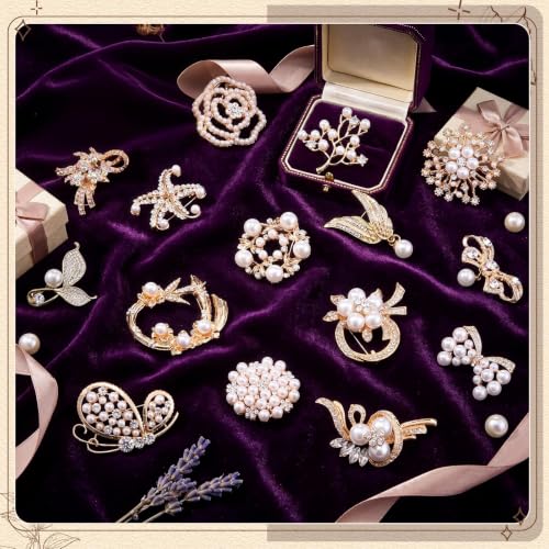 Image of Sasylvia 16 Pcs Women Brooch Set Rhinestone Vintage Animal Insect Plant Pins Brooches Bulk for Christmas Women Girls Gifts