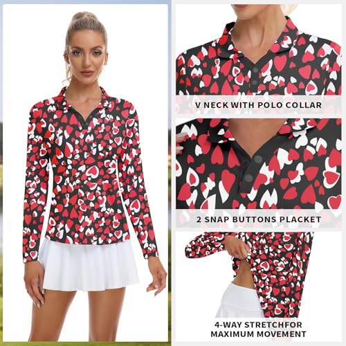 Image of Soneven Womens Golf Shirts Moisture Wicking V Neck Long Sleeve Polo Shirts Collared Tops