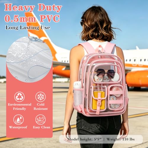 Unineovo Three-layer Clear Backpack, Heavy Duty Clear Bookbag for Kids, See Through Backpack Transparent Bag for Girls Boys (Light Pink) by Unineovo - Used condition - Image 7