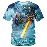 Srcnhim 3D Printed Fantasy Dragon T-Shirt Short Sleeve Tops Summer Casual Shirt Men Animal Sport T-Shirt Party Casual T-Shirt,Blue2,L