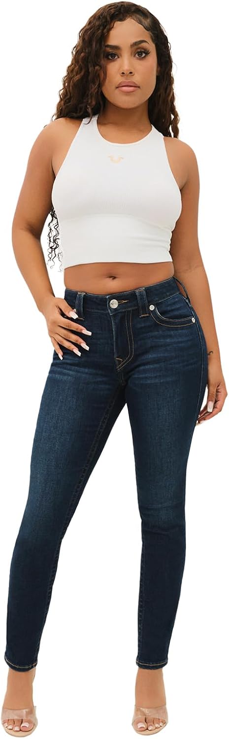 True Religion Women’s Jennie Mid Rise Curvy Skinny fit Comfort Jeans- Single Needle Stitching – Peak spot Color